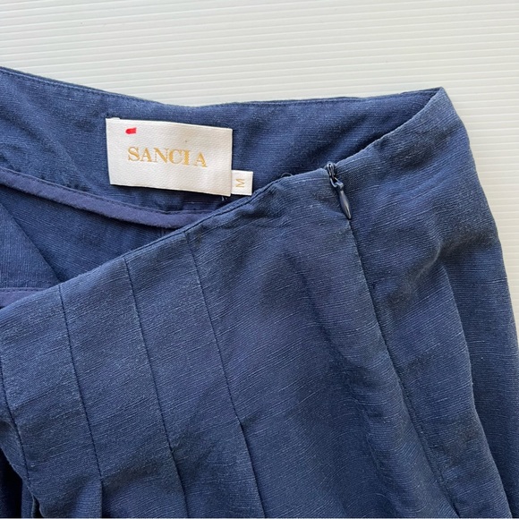Sancia Culotte Shorts Linen Blend Pleated High Waist Navy Blue Tennis Size M - Picture 7 of 12